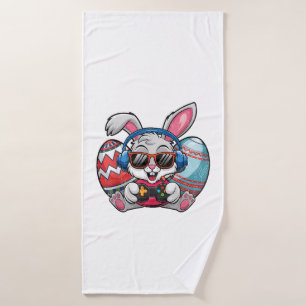 Happy Easter Day Cute Bunny Playing Video Game Kid Bath Towel