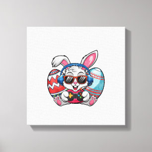 Happy Easter Day Cute Bunny Playing Video Game Kid Canvas Print