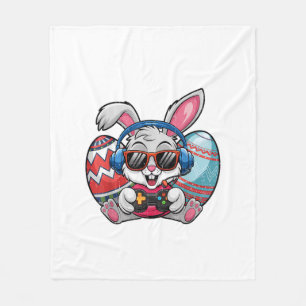 Happy Easter Day Cute Bunny Playing Video Game Kid Fleece Blanket