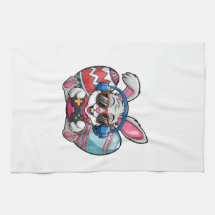 Happy Easter Day Cute Bunny Playing Video Game Kid Kitchen Towel