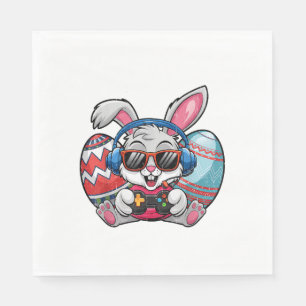 Happy Easter Day Cute Bunny Playing Video Game Kid Napkin