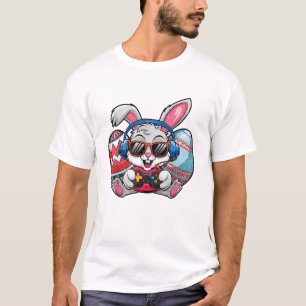 Happy Easter Day Cute Bunny Playing Video Game Kid T-Shirt