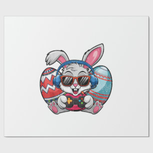 Happy Easter Day Cute Bunny Playing Video Game Kid Wrapping Paper