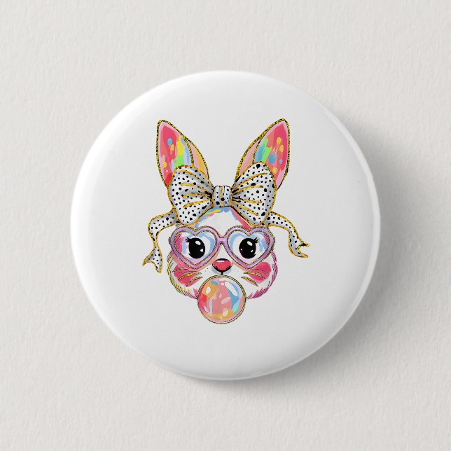 Happy Easter Day Cute Bunny Rabbit Coquette Bow Fl 2 Inch Round Button (Front)