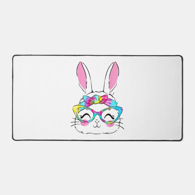 Happy Easter Day Cute Bunny Rabbit Face Tie Dye Desk Mat (Front)