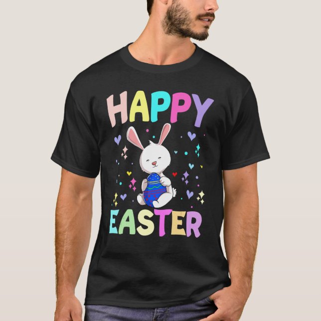 Happy Easter Day Cute Bunny Rabbit With Eggs Hunt  T-Shirt (Front)