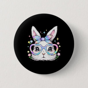 Happy Easter Day Cute Bunny Wearing Gles Girls Eas 2 Inch Round Button