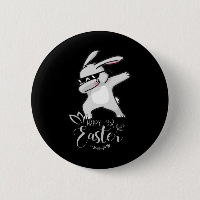 Happy Easter Day Cute Dubbing Bunny Rabbit Funny D 2 Inch Round Button (Front)