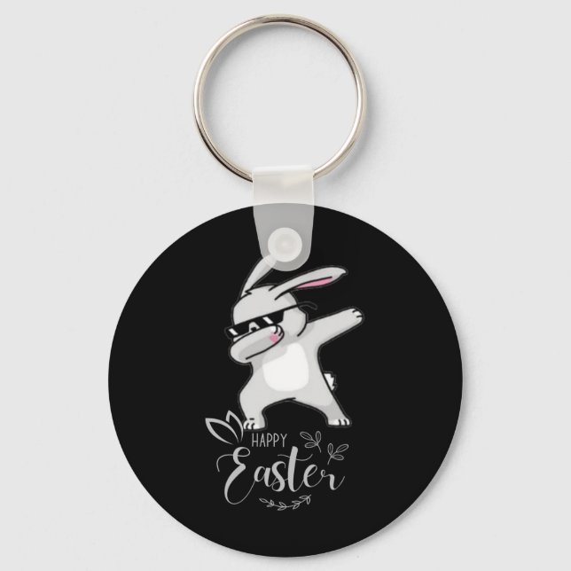 Happy Easter Day Cute Dubbing Bunny Rabbit Funny D Keychain (Front)