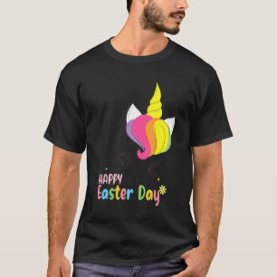 Happy Easter Day Cute Unicorn Face Rabbit Bow Tie T-Shirt