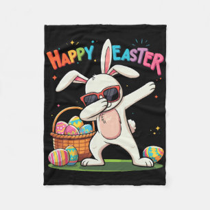 Happy Easter Day Dabbing Rabbit Eggs Easter Bunny Fleece Blanket