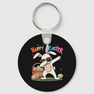 Happy Easter Day Dabbing Rabbit Eggs Easter Bunny  Keychain