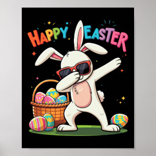 Happy Easter Day Dabbing Rabbit Eggs Easter Bunny Poster