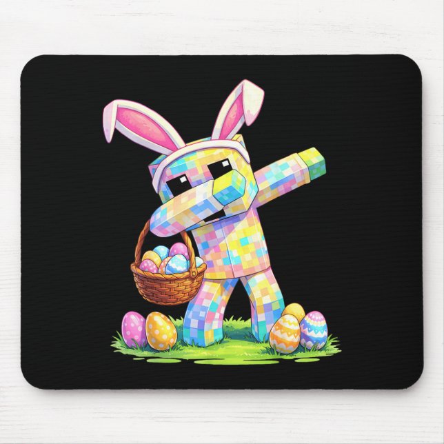 Happy Easter Day Dabbing Rabbit Eggs Pixel Boys Gi Mouse Pad (Front)