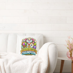 Happy Easter Day Easter Egg Hunting Champion Throw Pillow