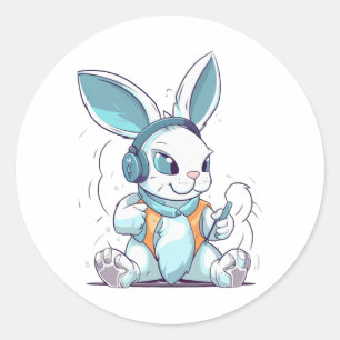 Happy Easter Day Egg Bunny Funny Gamer Boys Kids Classic Round Sticker