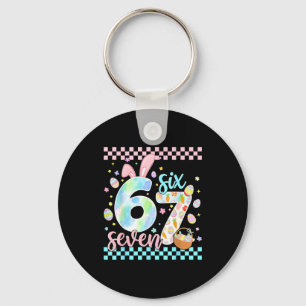 Happy easter day funny 67 six seven bunny eggs boy keychain