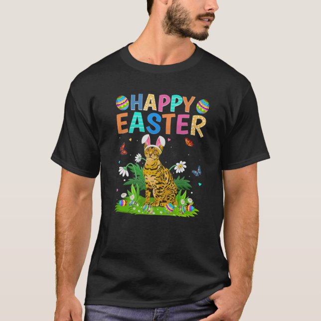 Happy Easter Day Funny Bengal Cat Easter Sunday T-Shirt (Front)