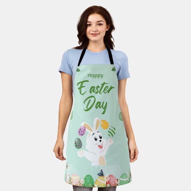 Happy Easter day- Funny Bunny And Eggs Easter      Apron (Worn)
