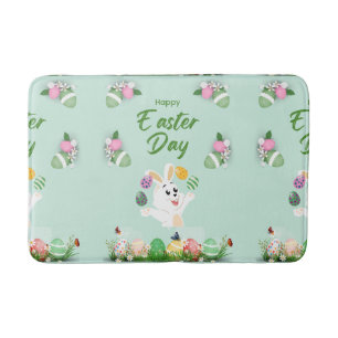 Happy Easter day- Funny Bunny And Eggs Easter Bath Mat