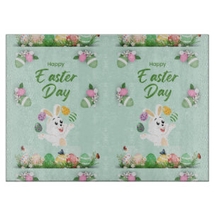 Happy Easter day- Funny Bunny And Eggs Easter Cutting Board