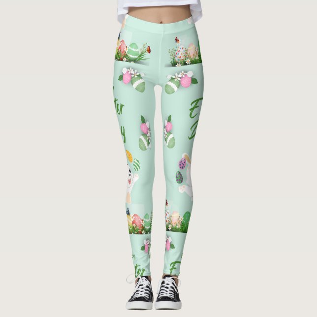 Happy Easter day- Funny Bunny And Eggs Easter      Leggings (Front)