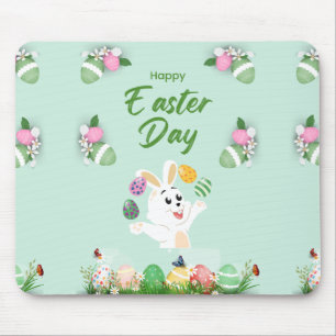 Happy Easter day- Funny Bunny And Eggs Easter Mouse Pad