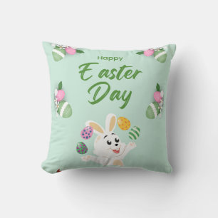 Happy Easter day- Funny Bunny And Eggs Easter Throw Pillow