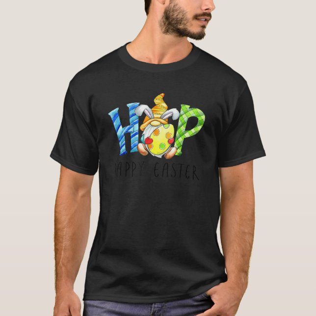 Happy Easter Day Funny Bunny Gnome Rabbit Eggs Hun T-Shirt (Front)