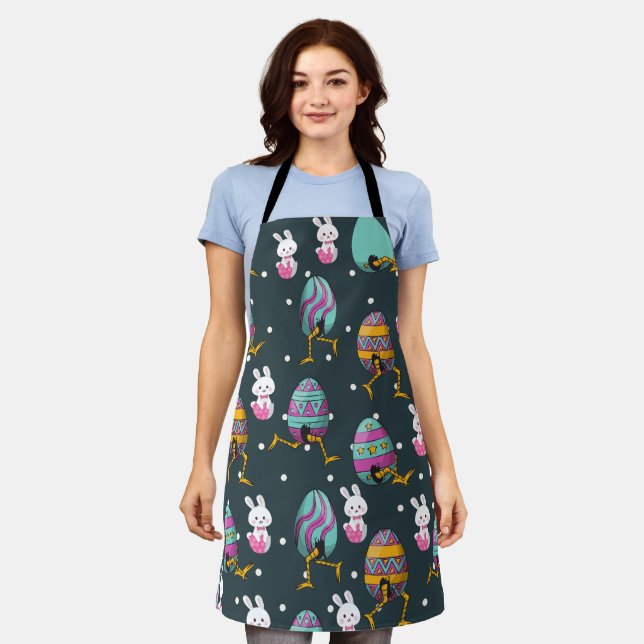 Happy Easter day- Funny Bunny Wishes Pattern       Apron (Worn)