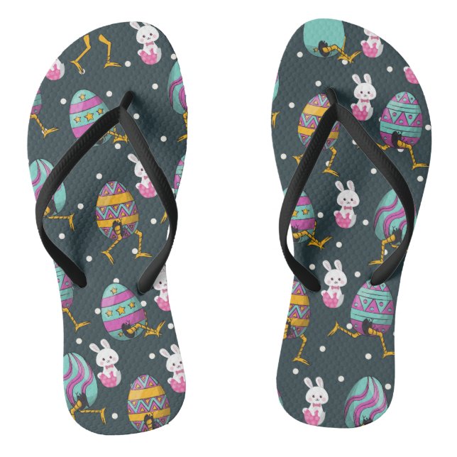 Happy Easter day- Funny Bunny Wishes Pattern       Flip Flops (Footbed)