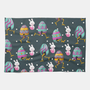 Happy Easter day- Funny Bunny Wishes Pattern       Kitchen Towel