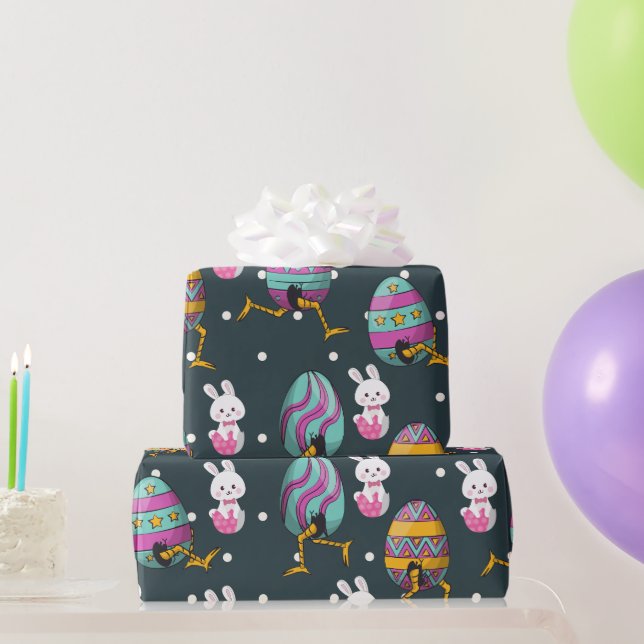 Happy Easter day- Funny Bunny Wishes Pattern      Wrapping Paper (Party Gifts)