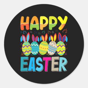 Happy Easter Day Funny Colourful Egg Hunting Classic Round Sticker