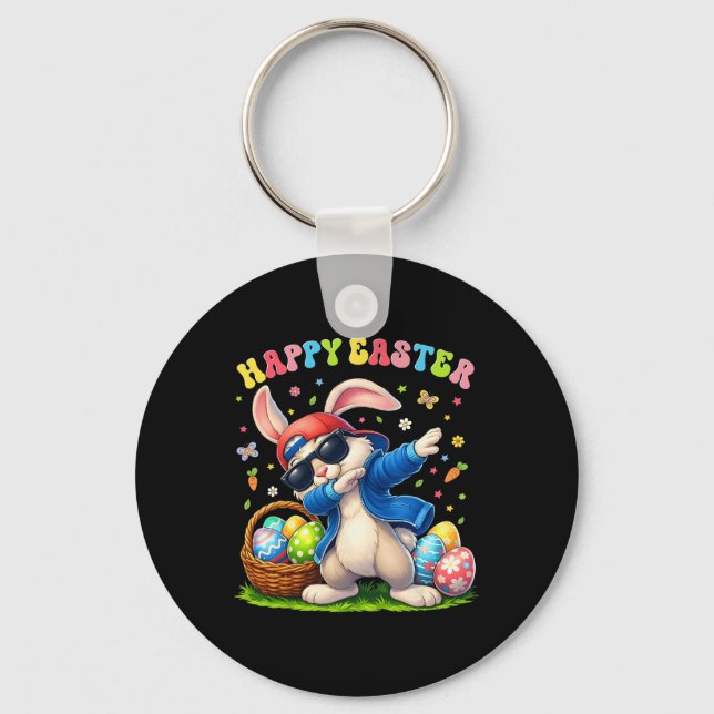 Happy Easter Day Funny Dabbing Rabbit Eggs Boy Gir Keychain (Front)