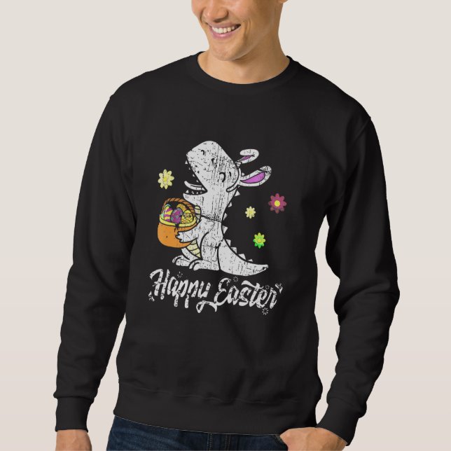 Happy Easter Day Funny Eggs Basket Bunny Cute Rex  Sweatshirt (Front)