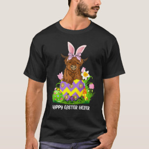 Happy Easter Day Funny Highland Cow Heifer Tee For