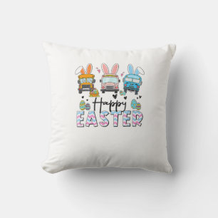 Happy Easter Day Funny School Bus Driver Life Happ Throw Pillow
