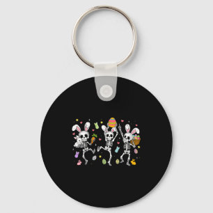 Happy easter day funny skeletons dancing bunny egg keychain