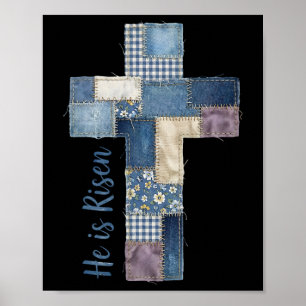 Happy Easter Day He Is Risen Jesus Christian Cross Poster