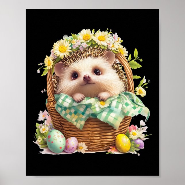 Happy Easter Day - Hedgehog Sitting Inside A Woven Poster (Front)