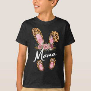 Happy Easter Day Leopard Floral Mama Rabbit Ears M T-Shirt