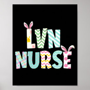 Happy Easter Day Lvn Nurse Cute Bunny Ears Easter  Poster
