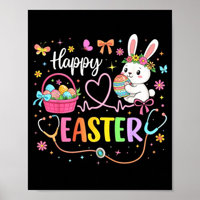 Happy Easter Day Nursing Bunny Ears Egg Nurse Poster (Front)
