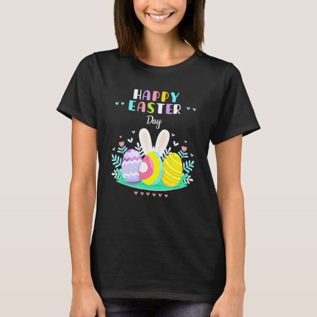 Happy Easter Day Pastel Spring Eggs Hunting Bunny  T-Shirt (Front)