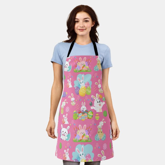 Happy Easter day- Pattern Funny Bunny And Eggs     Apron (Worn)