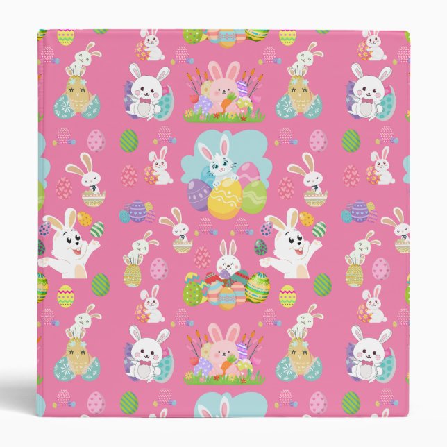 Happy Easter day- Pattern Funny Bunny And Eggs     Binder (Front)