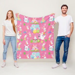 Happy Easter day- Pattern Funny Bunny And Eggs     Fleece Blanket