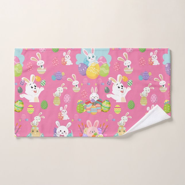Happy Easter day- Pattern Funny Bunny And Eggs    Hand Towel (Hand Towel)