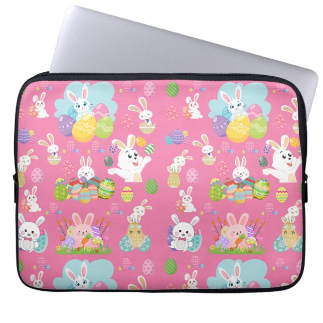 Happy Easter day- Pattern Funny Bunny And Eggs     Laptop Sleeve (Front)
